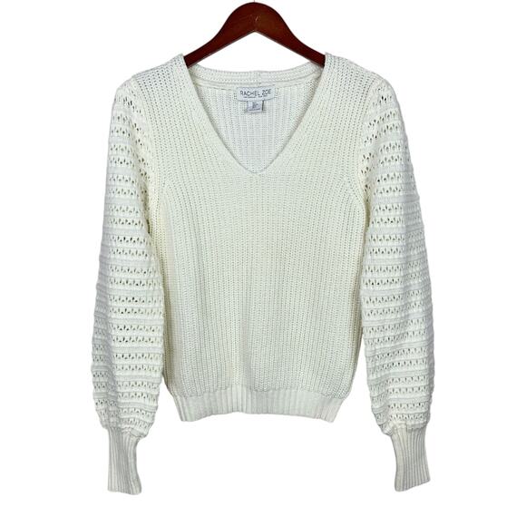 Rachel Zoe Sweater Cream Ribbed Knit Pullover Balloon Sleeves Women's S Boho - Picture 1 of 6